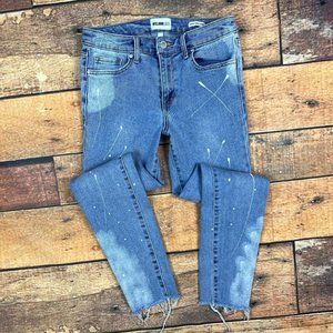 William Rast Perfect Ankle Skinny Jeans Size 27 Raw Hem Tonal Paint Splatter
